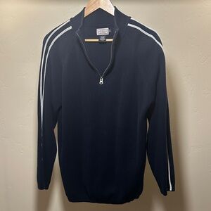 Men's Navy Zip-Up Sweater with White Stripes
